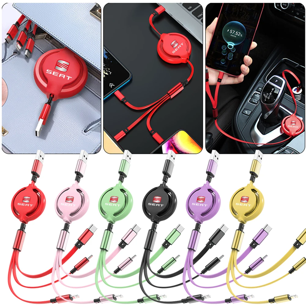 3 in1 Micro USB Type C Charging Cable Multi Charger For Seat Cupra FR Racing Ibiza Leon Ateca Formentor Exeo Altea Arona Tarraco