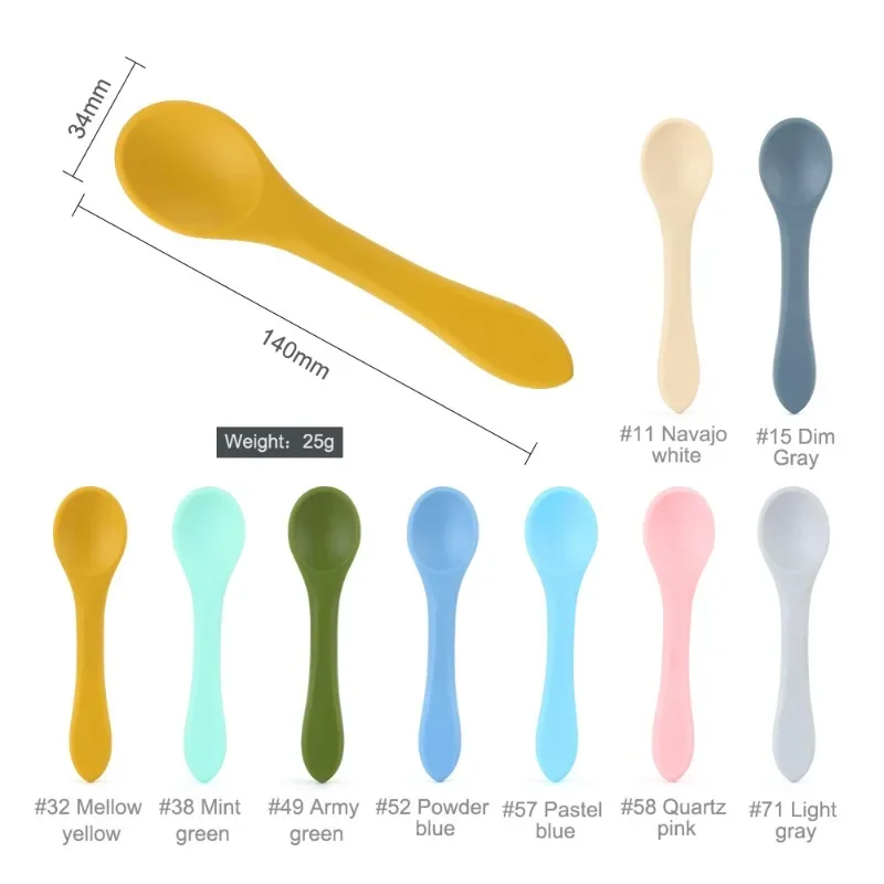 Baby Spoons Soft Silicone BPA Free Food Grade Safety Solid Color Utensils Dishes Feeding Tool Kids Boy Girl Learning Cute Spoon