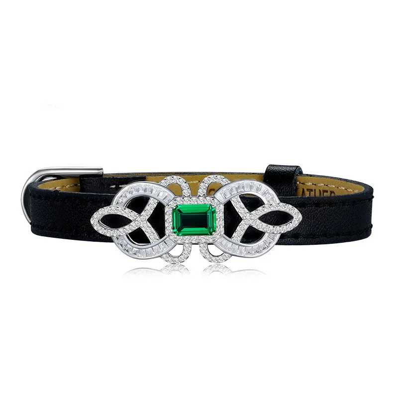 Luxury Emerald High Carbon Diamond With 925 Silver Bracelet with Cowhide Inlaid Versatile and Exquisite for Women