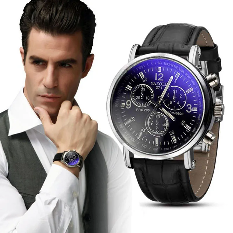 2022 Fashion Leather strap Mens Analog Quarts Watches Blue Ray Men Wrist Watch Mens Watches top Brand Luxury Casual male Clock