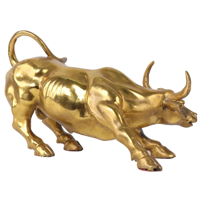 Brass Bull Wall Street Cattle Sculpture Copper Cow Statue Mascot Ornament Office Decoration Exquisite Crafts Business Gift