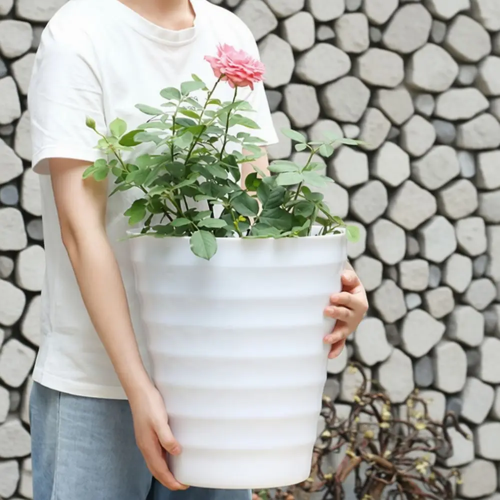 Thickened Resin Plant Pot Threaded Texture Garden Planter With Tray Decorative Container For Large Bonsai Home Decor