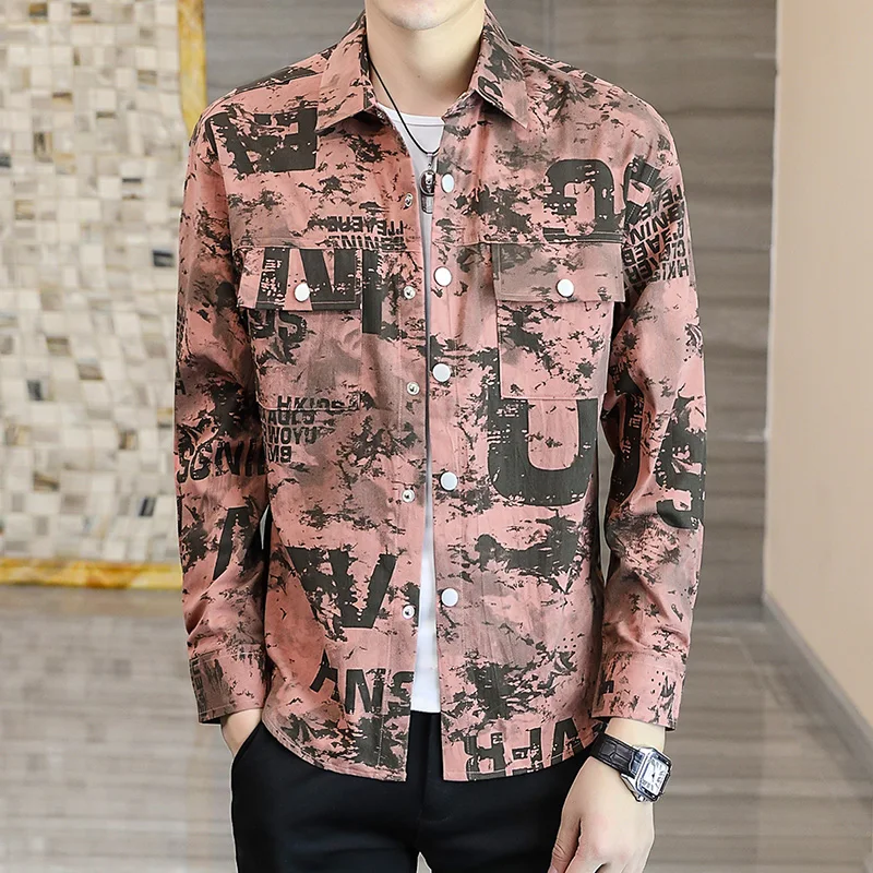 

Vintage Camouflage Print Fashion Casual Long Sleeve Men's Shirt Spring New Quality Smooth Comfortable Luxury Chemise Homme M-3XL