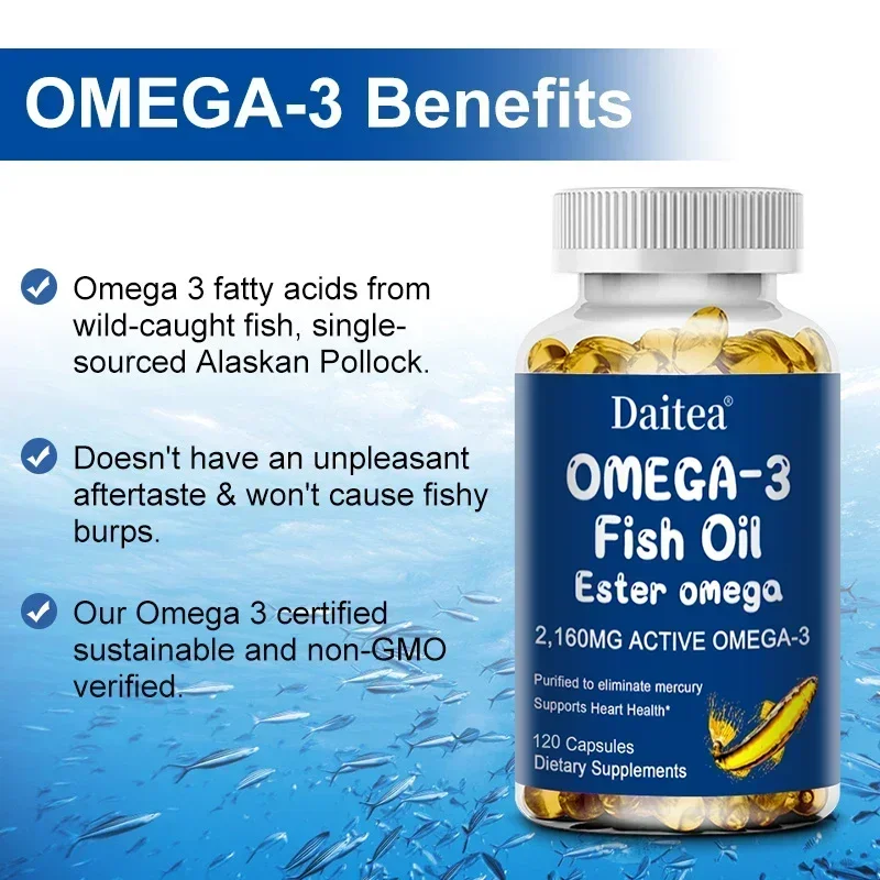 Omega Softgels - Concentrated Omega-3 Fish Oil, EPA & DHA Non-GMO Gluten-Free Supplement for Heart, Brain, Eyes & Immune Health