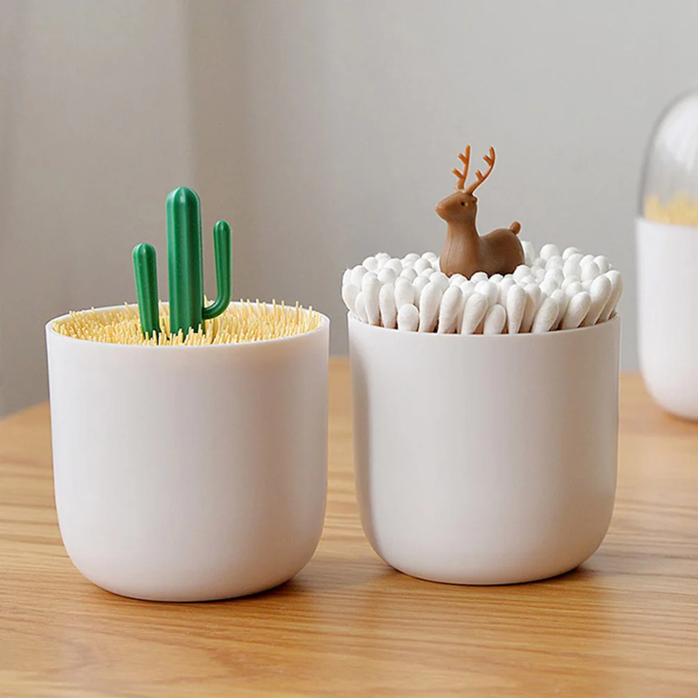 

2 pcs Toothpick Storage Box Fawn Christmas Tree Dust-Proof Transparent Cover Cotton Swab Holder Organizer Container Kitchen Bar