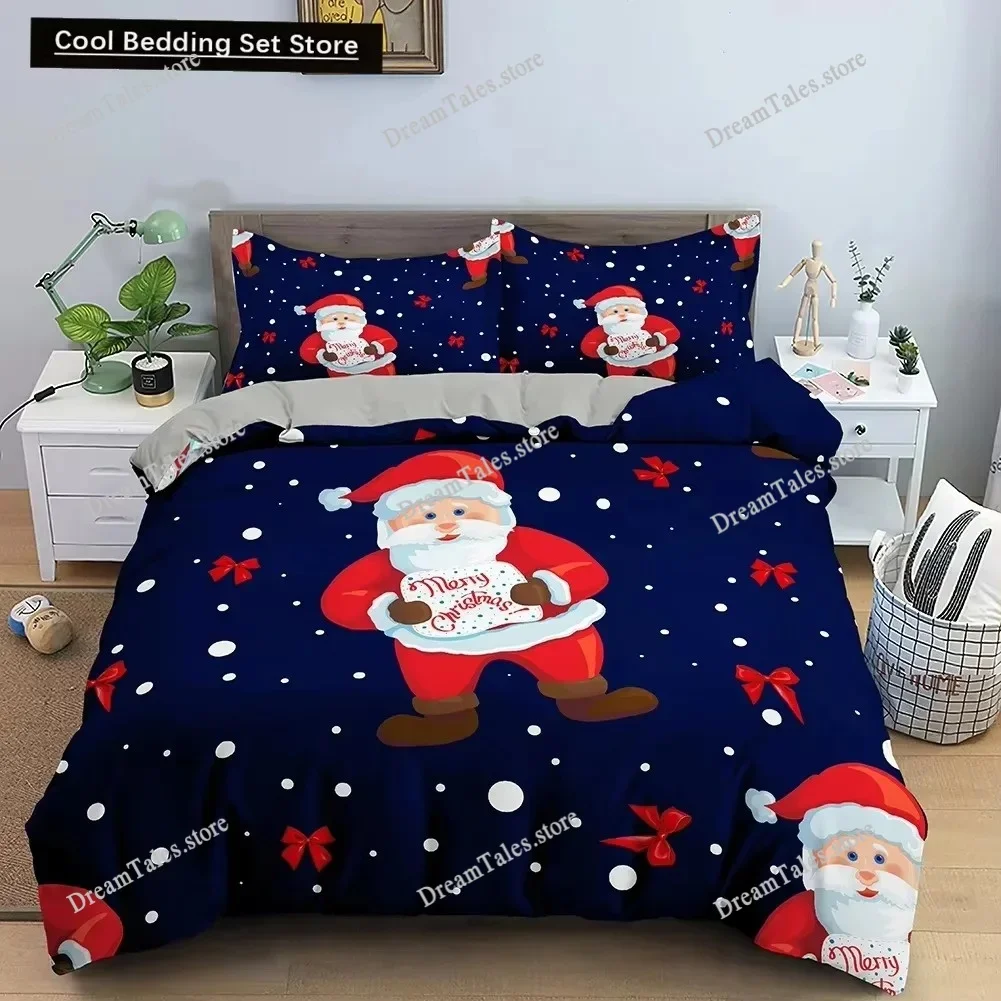 Red Merry Christmas King Queen Duvet Cover Kids Christmas Quilt Cover Santa Claus Bedding Set Microfiber Comforter Cover 5