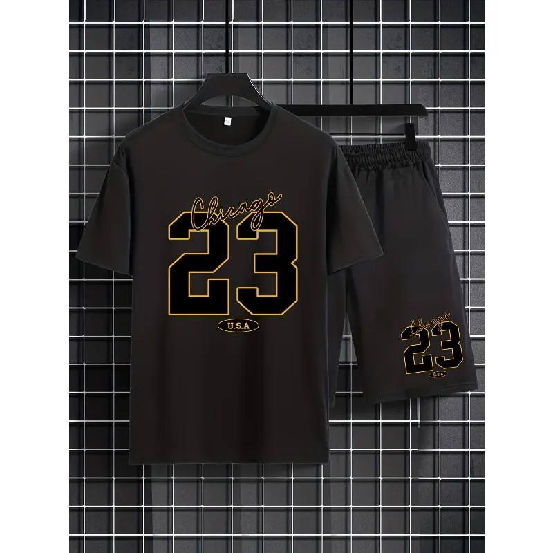 

2025 Fashion Digital Printed Men's Sports and Leisure T-shirt Shorts Set