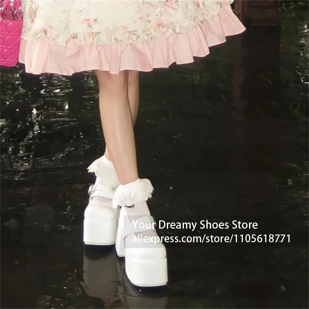 Ultra Thick Elevated Platform Lolita Platform Heels Double Strap Closure Platform Mary Jane Shoes Gothic Lolita Aesthetic Pumps