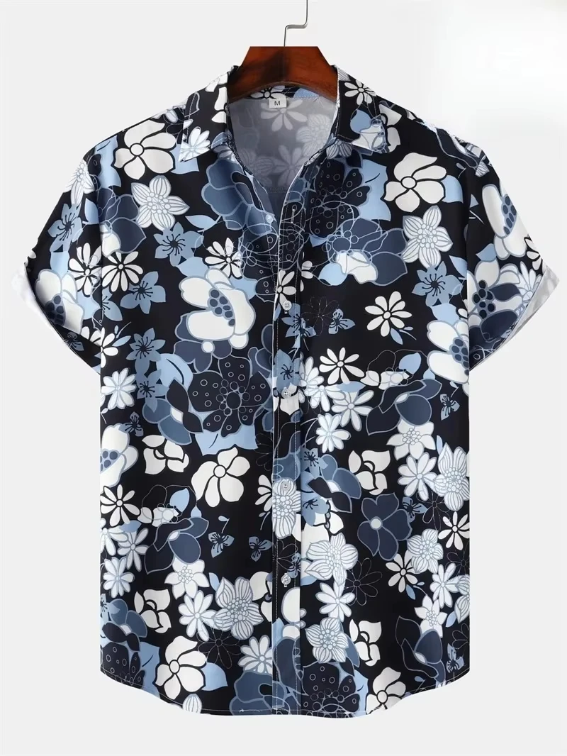 2026 Summer Floral Shirts Men's Hawaii Holiday Party Blouse 2026 Lapel Beach Shirt Flower Camisas Short-sleeved Womens Clothes