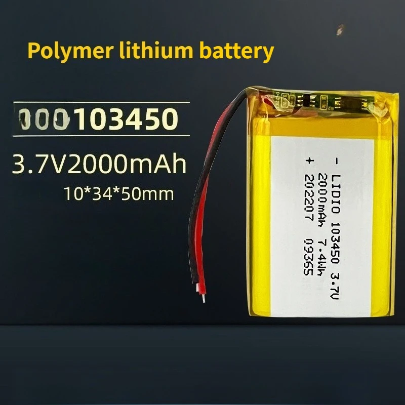 

Литий-полимерный аккумулятор 3.7V 2000mAh 103450, литий-ионный, 800-1000 циклов, 500 циклов, перезаряжаемый, в мягком корпусе