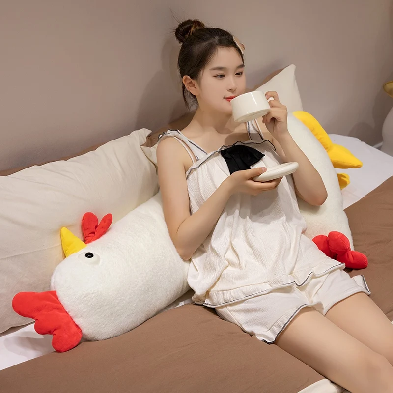 Zacht kuiken pluche kussen gevuld bruin geel wit cartoon dier lange knuffel gevuld rugsteun kussen slapende vriend cadeau