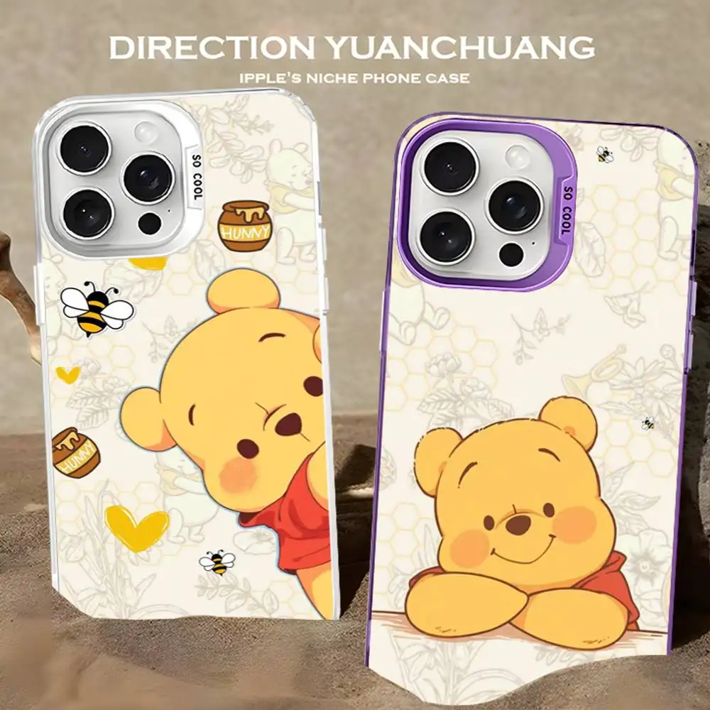 Winnies The Poohs Bear funda de teléfono para IPhone 16 15 14 13 12 11 17 Pro Max Plus Color carcasa plateada