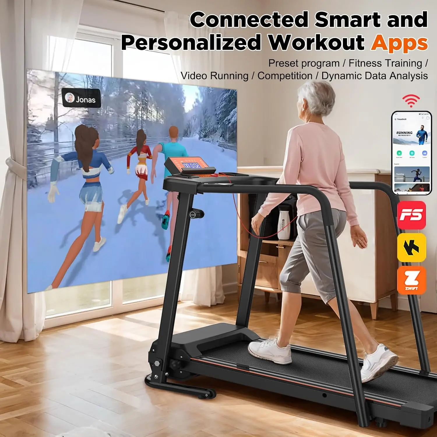 Walking Treadmill with Long Handles for Seniors, Treadmills for Home 300 lbs Capacity, Recovery Fitness Exercise Machine with St
