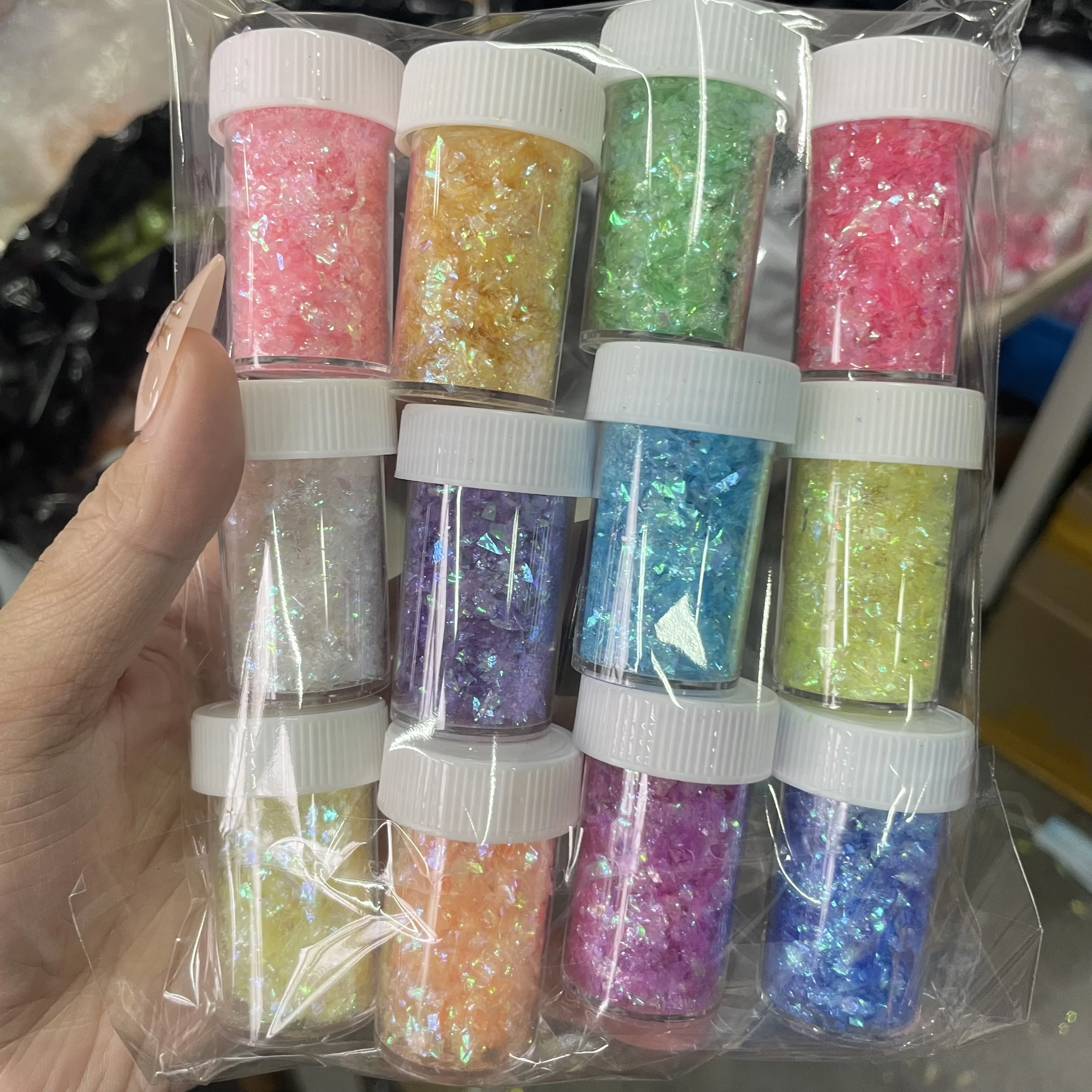 12Jar(12Color) Fantasy Iridescent Glitter Nail Sequins Holo 3D Irregular Fragments Mermaid Flakes Design for Women Girl Manicure