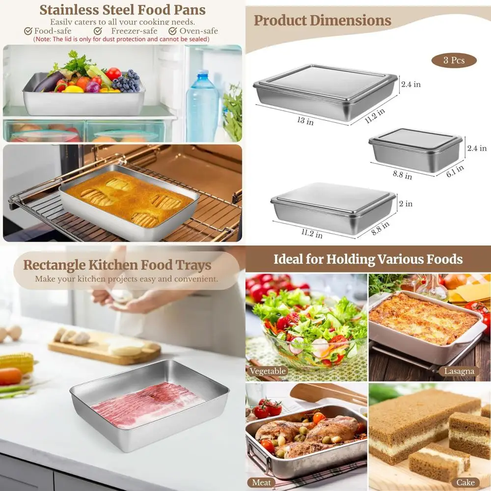 

Набор из 3-х прямоугольных форм для выпечки с антипригарным покрытием и крышками, размеры 13/11/9 дюймов, идеально подходит для хлеба, тортов, мяса и овощей.