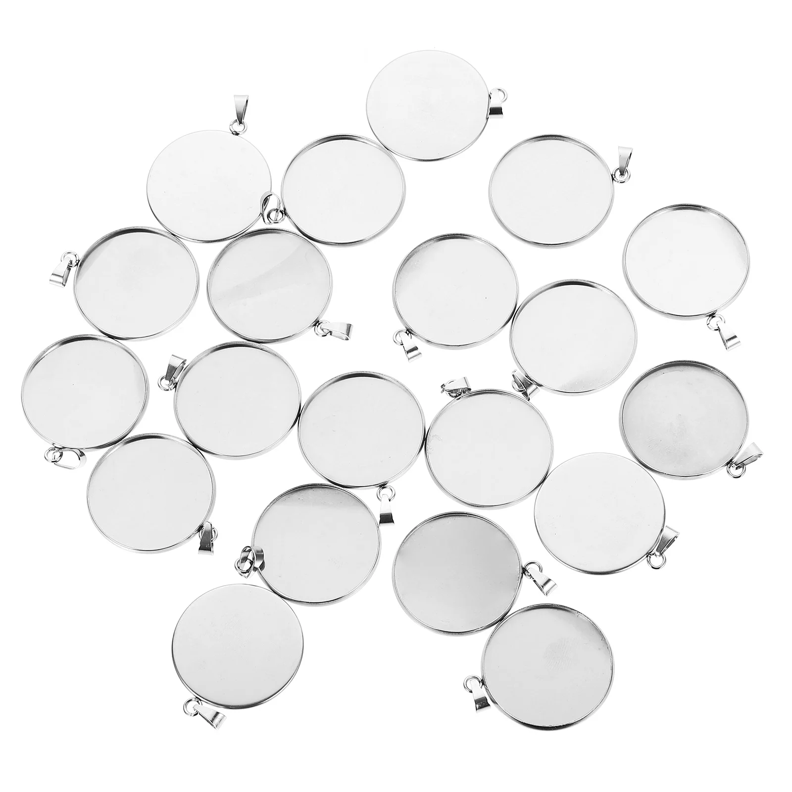

20Pcs Stainless Steel DIY Pendant Holders Unique Jewelry Base Set for Custom Charms Crafts Resin Art Cabochon Projects Silver