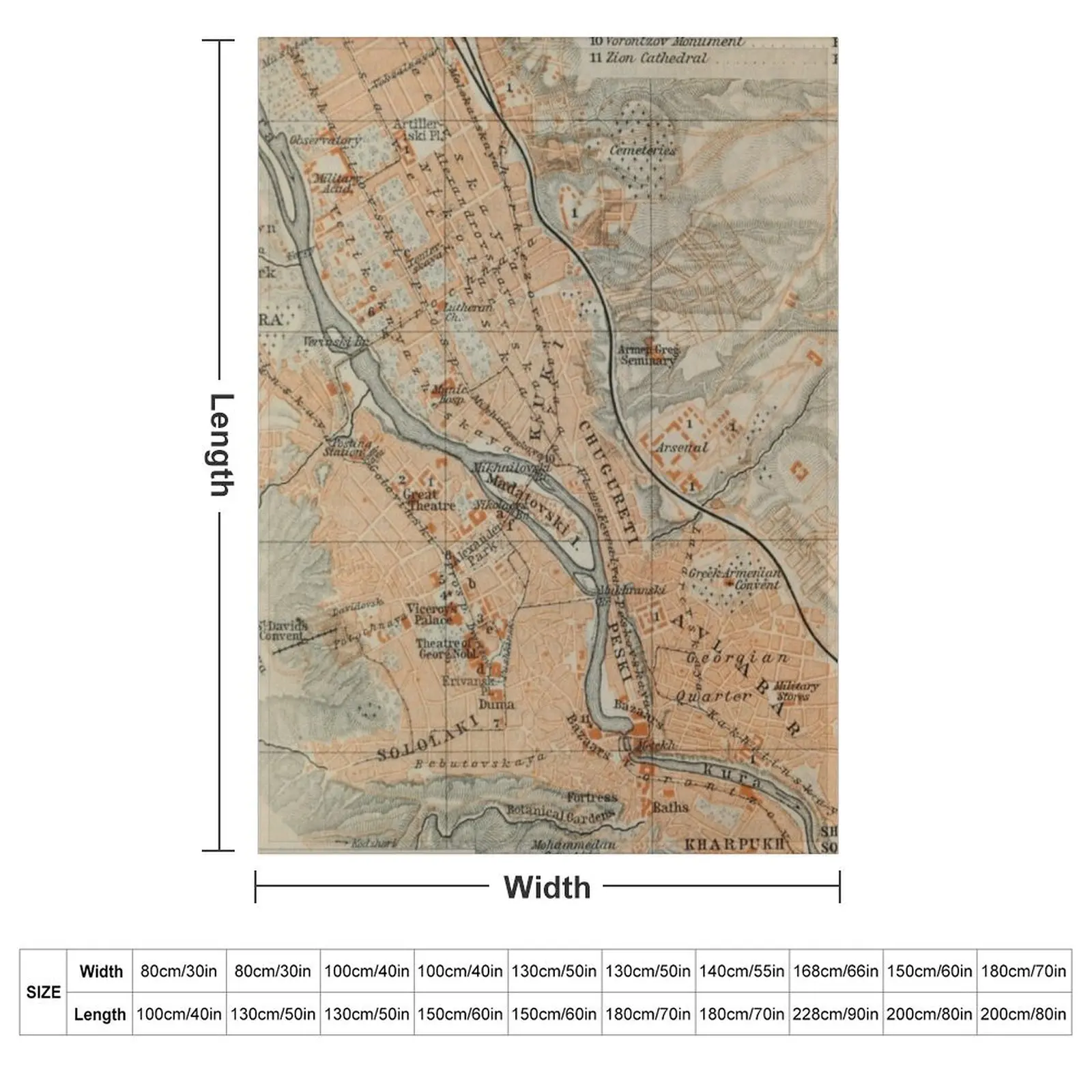 Vintage Tbilisi Georgia Map (1914) Throw Blanket couch cozy soft plush fuzzy picnic outdoor blanket