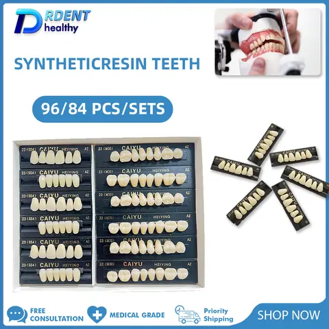 96 Pcs/Set Dental Acrylic Resin False Teeth Anterior Posterior A1 A2 A3 Artificial Preformed Denture Teeth for Dental Prosthesis