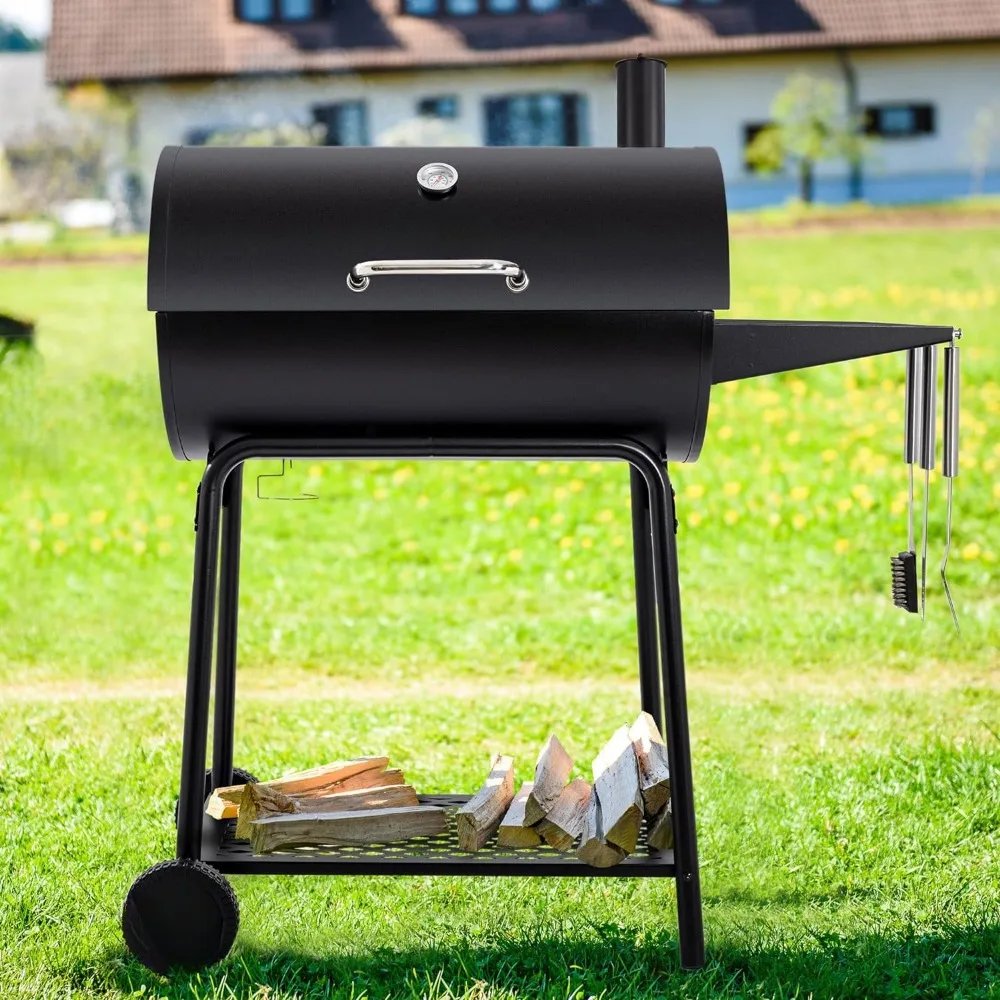 

30 Barrel Charcoal BBQ Grills with Side Table, 627 Square Inches, Outdoor Backyard, Patio and Parties, Black BBQ Grills