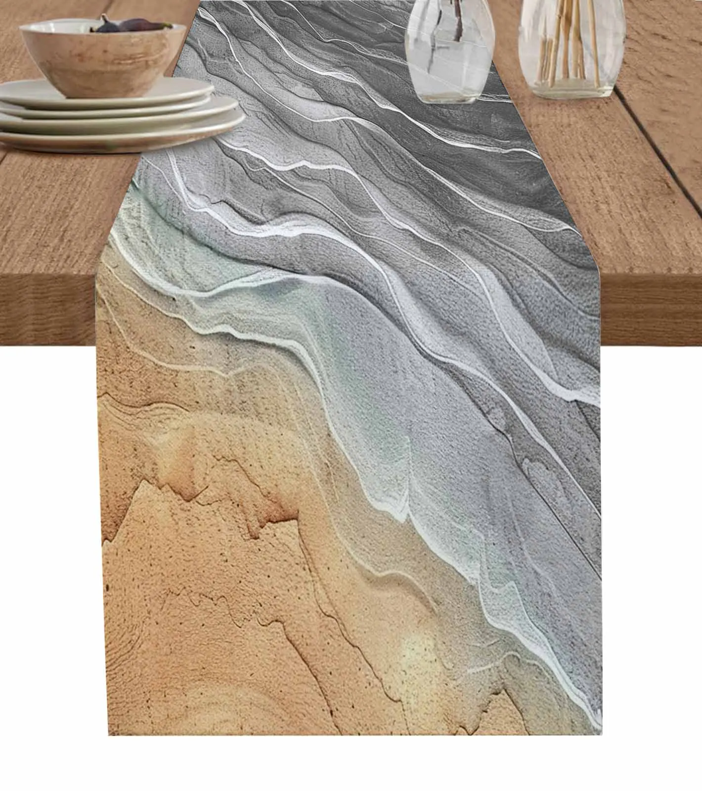 

Beach Waves Gray Gradient Table Runners Holiday Kitchen Table Decor Cotton Linen Table Runners Wedding Party Decor