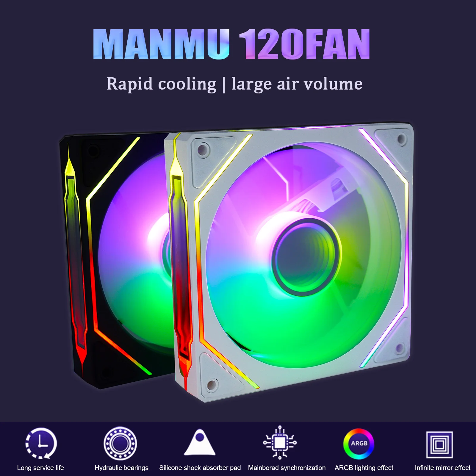 

MANMU Gaming Fan Gaming Argb 120mm Cooler Computer Case Cooling Fans for pc with 5V3pin