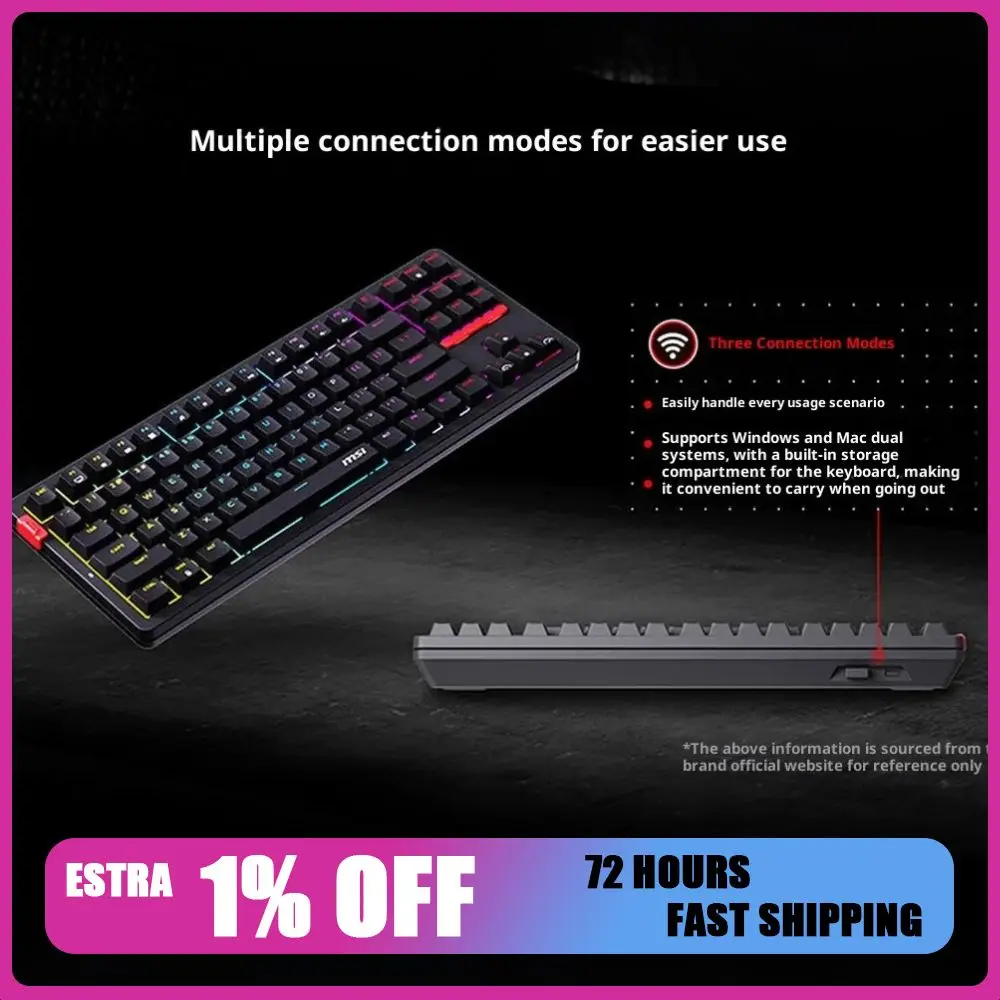 

MSI FORGE GK300W трехрежимная беспроводная механическая клавиатура игровая офисная горячая замена колпачки для клавиш из ПБТ RGB световая прокладка эргономичная клавиатура