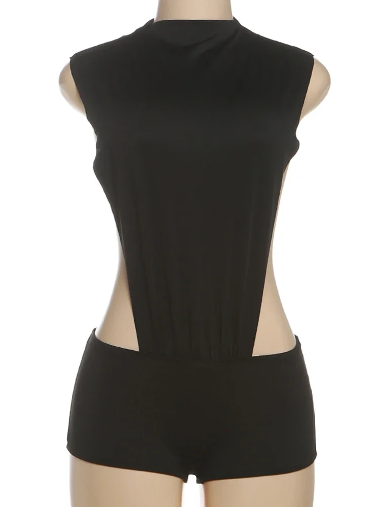 Split Women Playsuits Summer Sexy Hot O-neck Waistless Sleeveless Body-shaping Rompers Female Attractive Clubwear