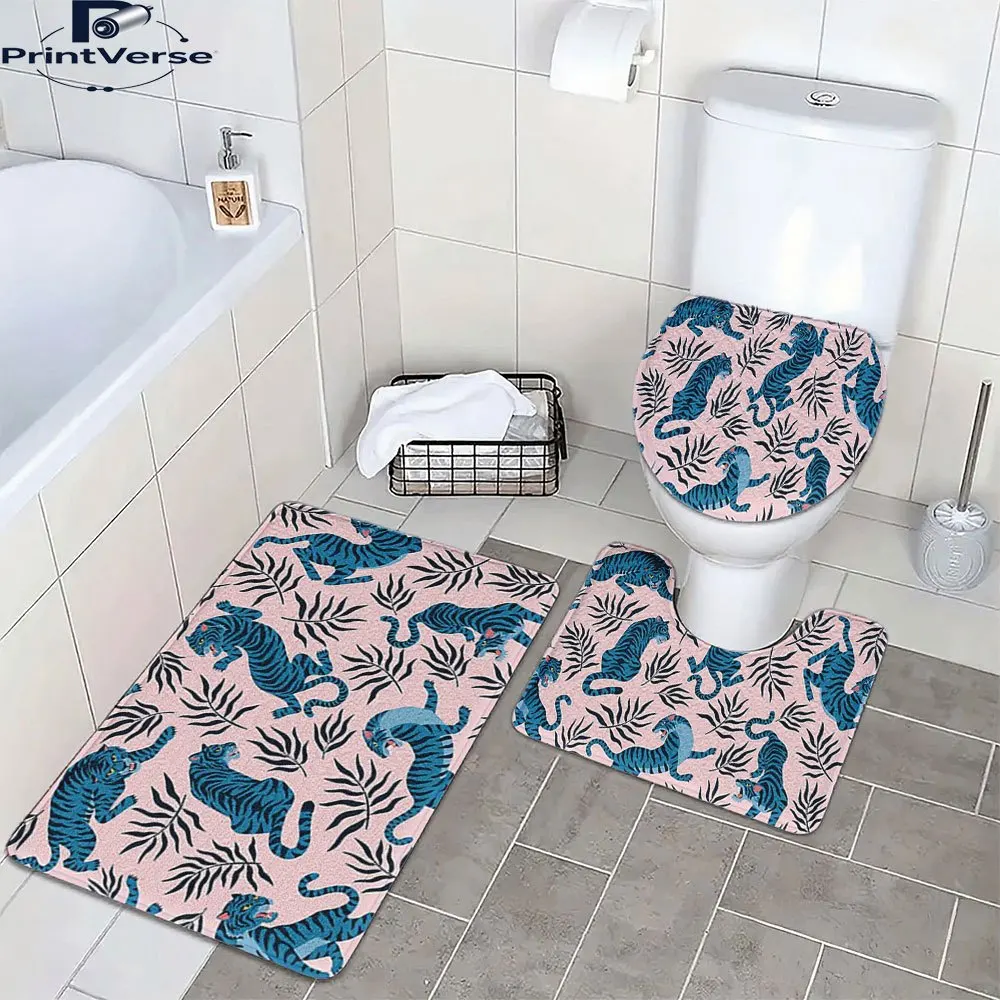 

Нескользящий декоративный набор из трех предметов для азиатских тигров и тропических листьев для ванной комнаты, подходит для ванных комнат и прачечной, Be