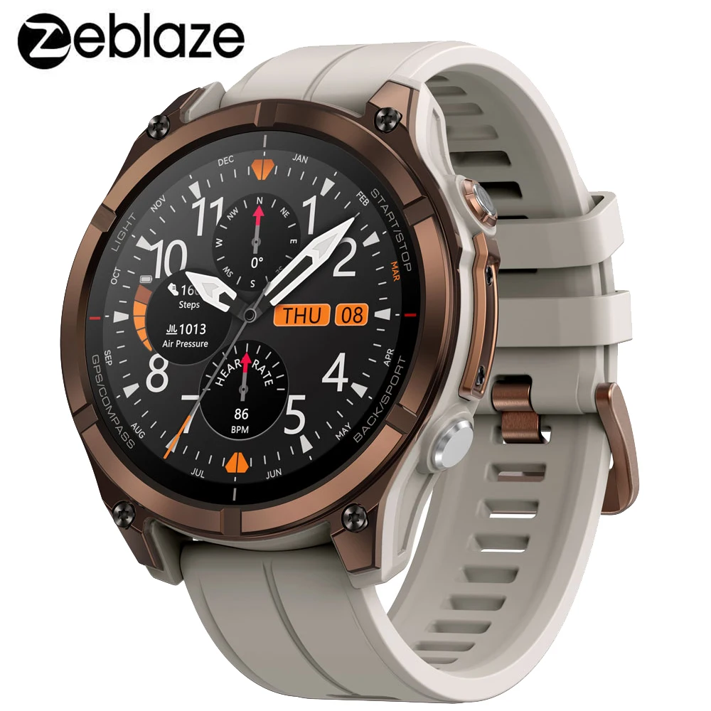 Nouvelle montre connectée GPS Zeblaze Stratos 4 Pro avec écran AMOLED de 1,43'', lampe torche bicolore, stockage de musique, plus de 170 modes d'entraînement