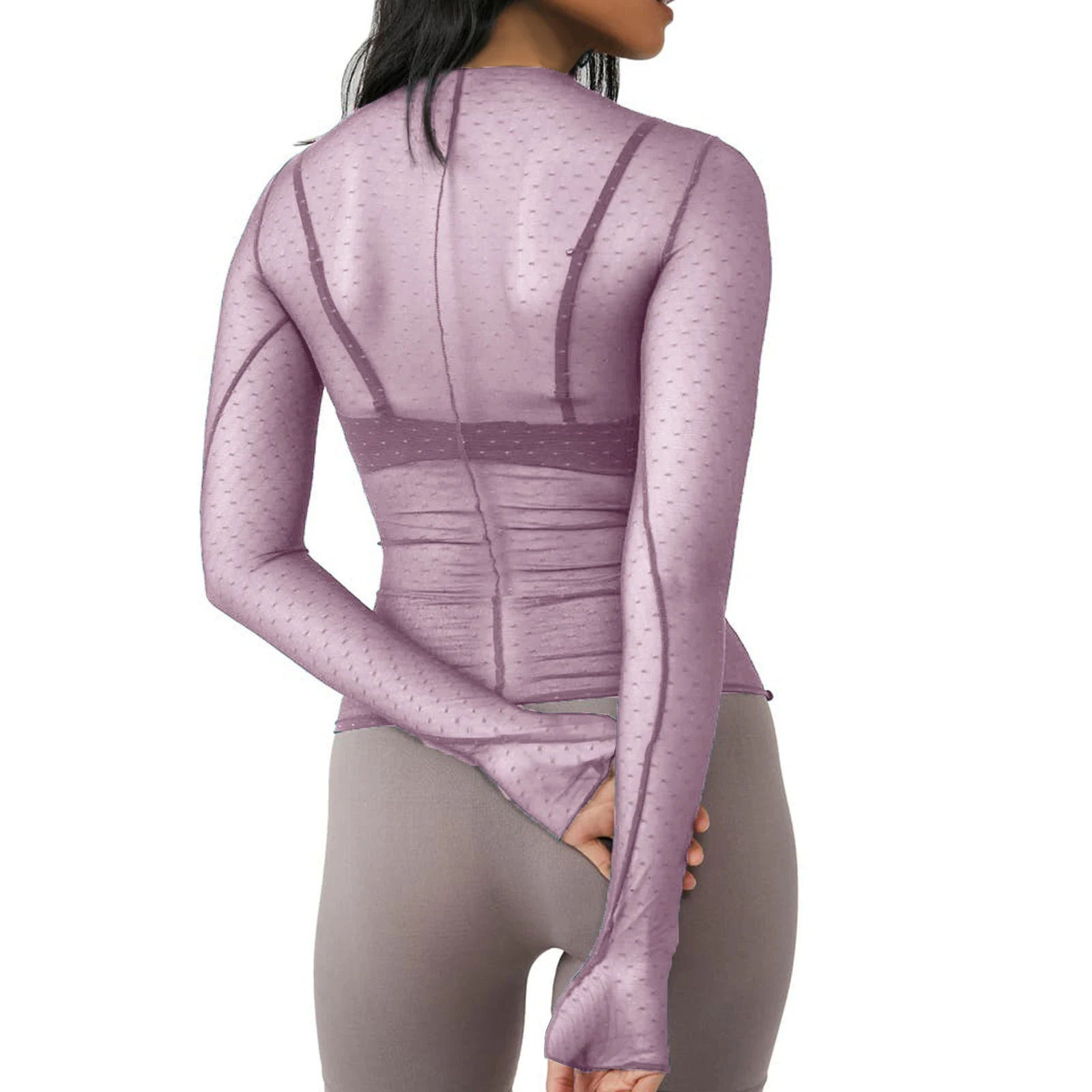 المرأة طويلة الأكمام تي شيرت عادية طاقم الرقبة النقاط شفافة سليم صالح شير القمم الطفل تيز Y2k نادي الشارع الشهير #6