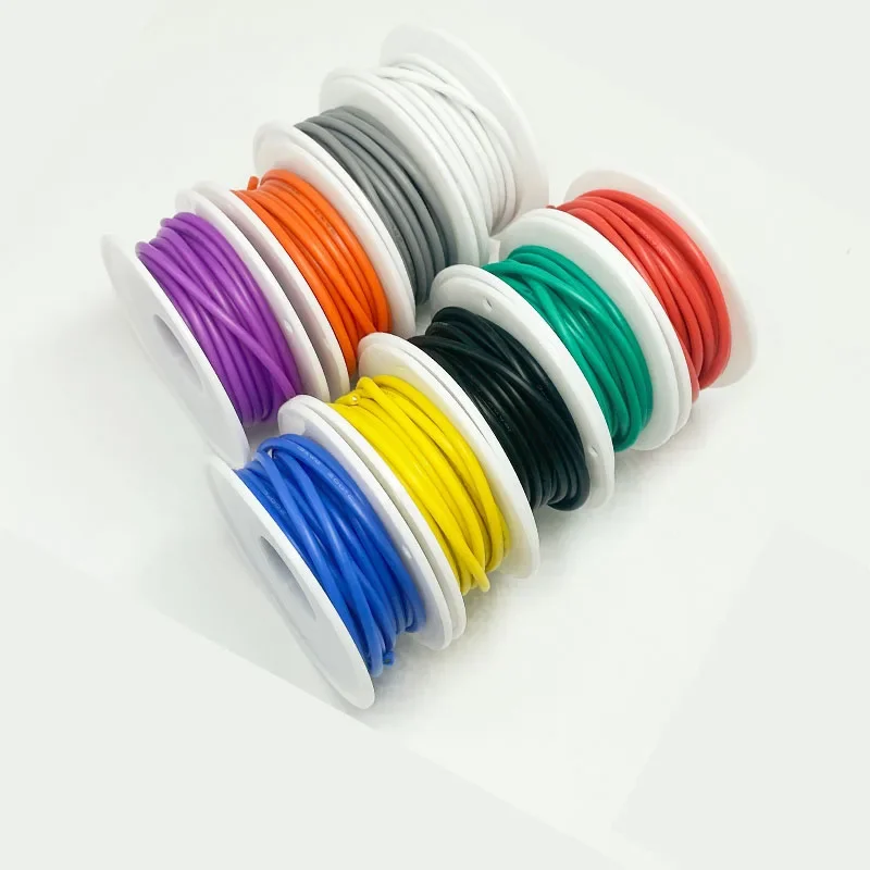 16/17/18/20/22/24/26/28/30AWG 10 Colour DIY Wire Silicone Tinned Copper Electronic Spools, 5m-20m per Spool, Stranded Wire Cable