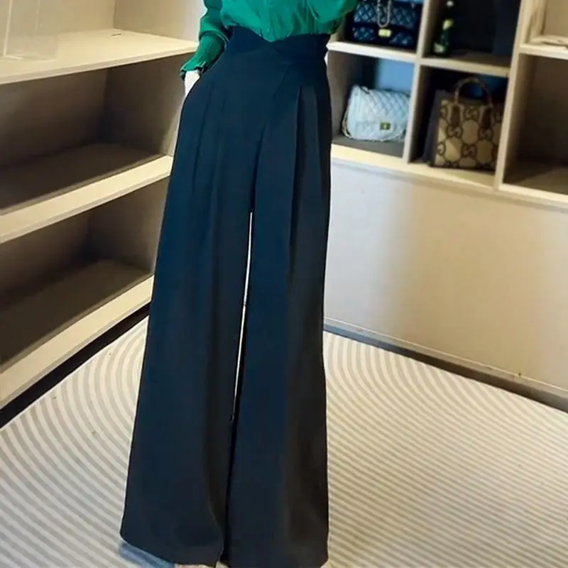 

Широкие брюки с высокой талией, узкая версия, обтягивающая талию драпировка, высококачественные утягивающие брюки прямого кроя для поездок на работу