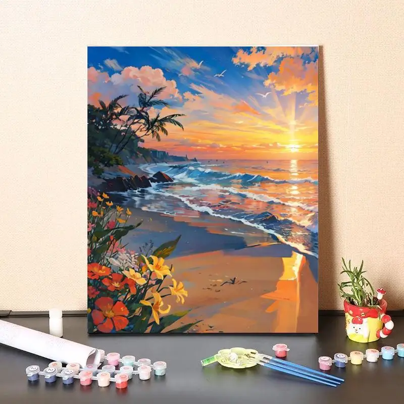 Large Size DIY Digital Oil Painting Sunset Beach Series Decoration Paint By Number No Frame