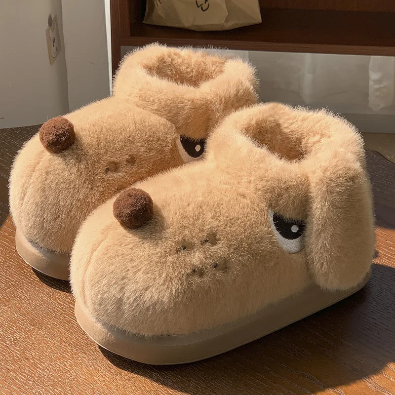 

Cute Puppy Cotton Home Slippers Shoes For Women Winter Indoor Home Anti Slip Cotton Mop Plush Slippers For Couples Man Household