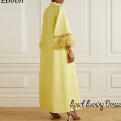 Epoch Crepe Evening Dress فساتين مناسبة رسمية Elegant High Neck Feathers Half Sleeve Formal Cocktail Prom Gown For Sexy Women