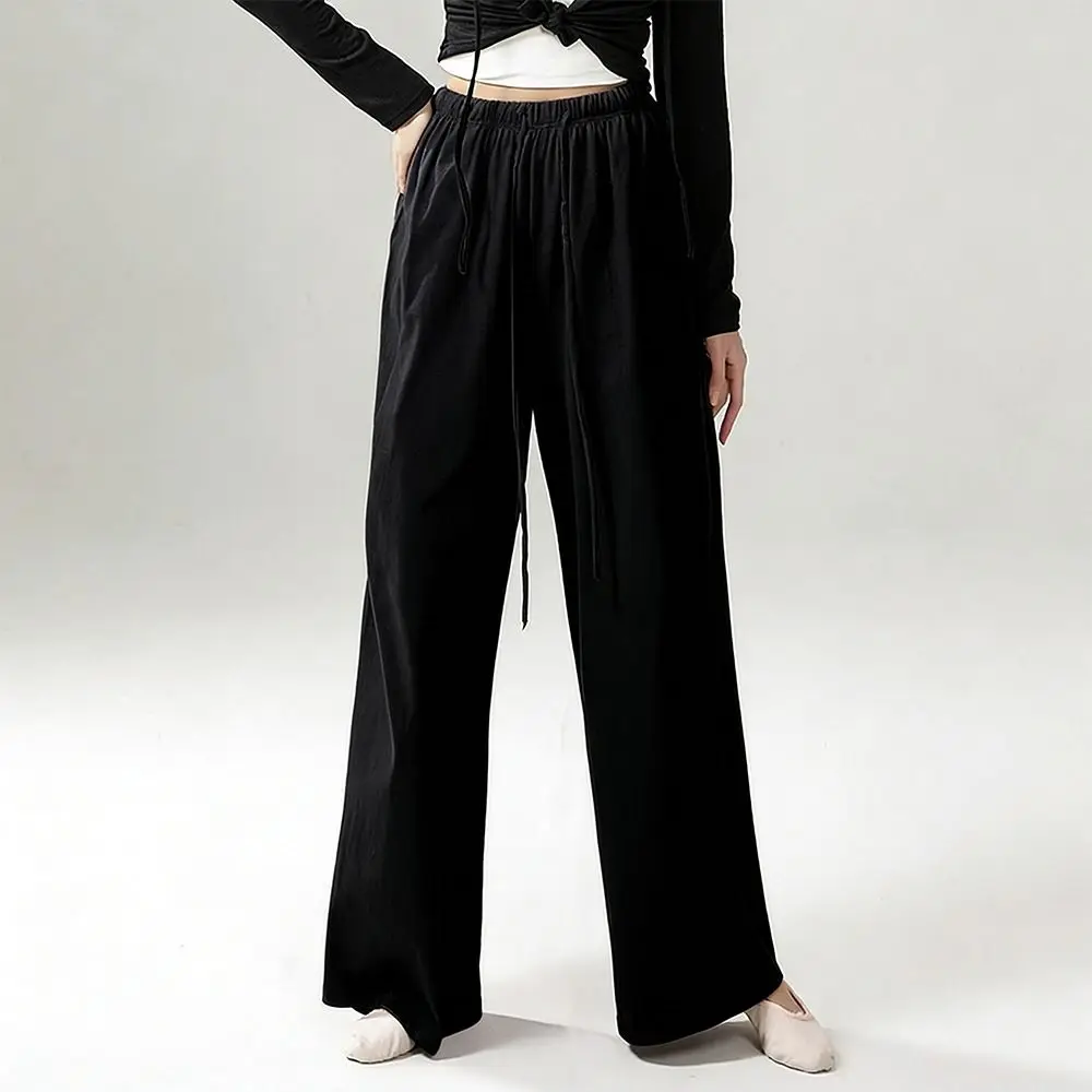 

Fashion Cotton Dance Pants Loose Elastic Waist Sports Pants Drawstring Side Pocket Wide Leg Pants Men Women