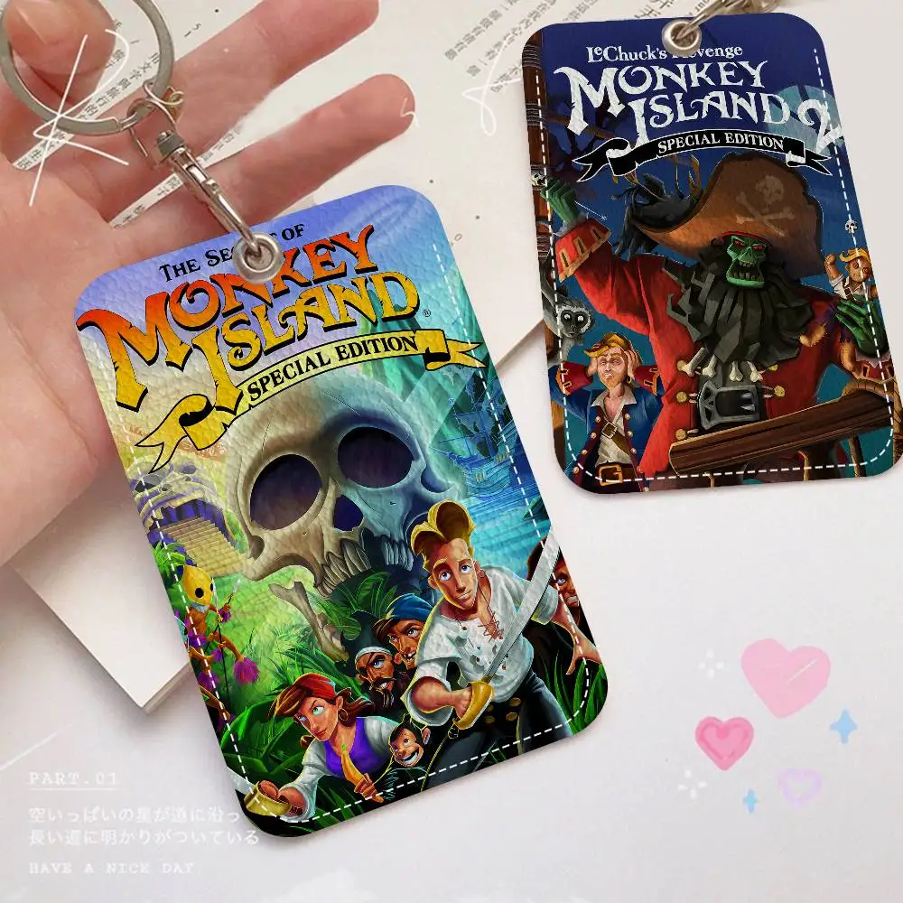 Picture 3: Classic Game The Secret Of Monkey Island 1Pc PU Leather Card Holder Keychain Key Ring Door Lock Access Tags ID Card Case