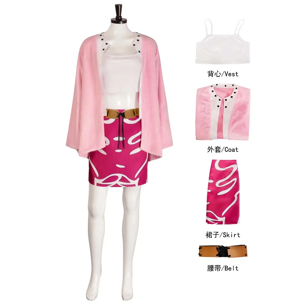 Disfraz de falda y chaquetas rosas para mujer, fiesta de Halloween, juego de rol, transitividad, Mingo, Doflamingo