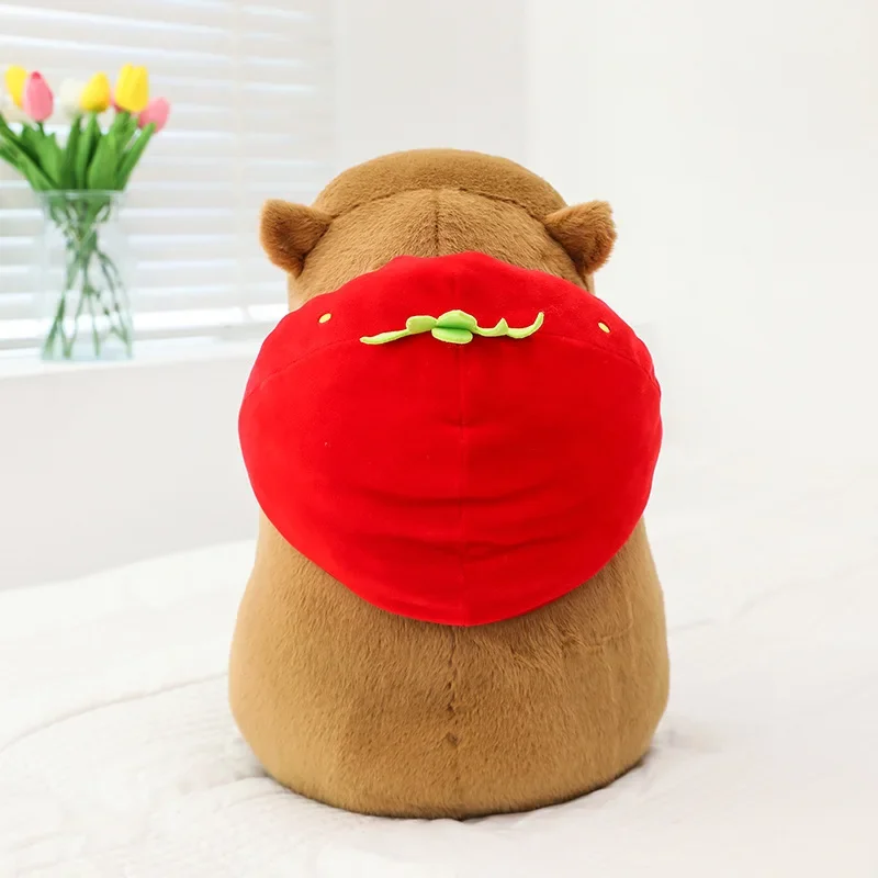 Kawaii 50cm Strawberry Hat Capybara Big Size Plush Toys Simulation Turtle Backpack Capibara Stuffed Animals Kids Birthday Gifts