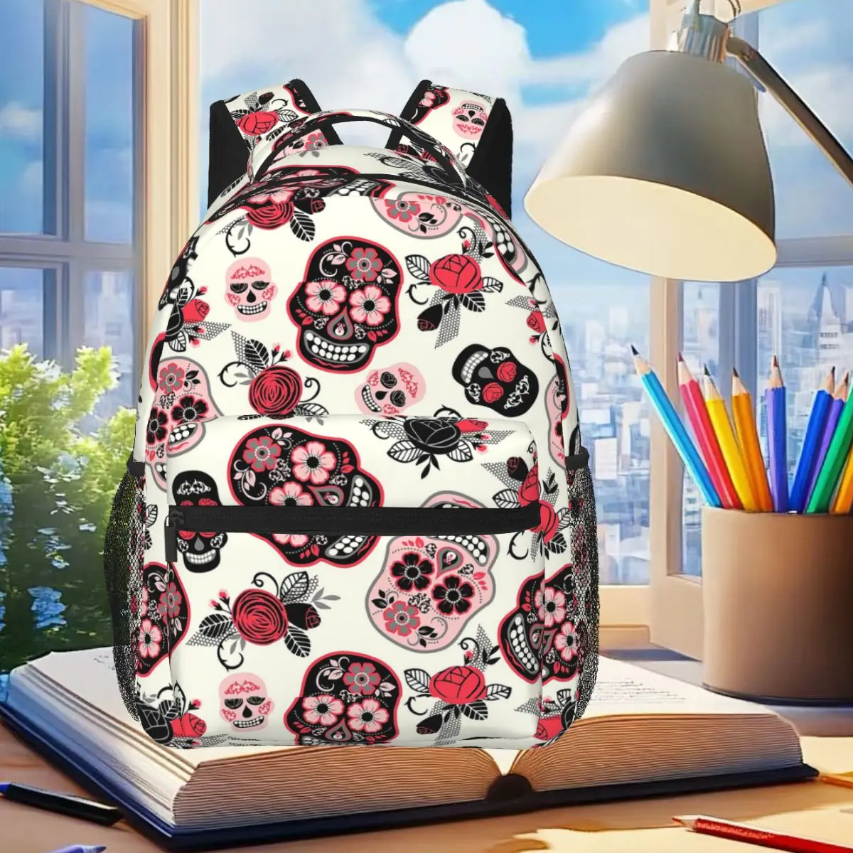 Day Of The Dead Skulls And Roses Backpack Student Boys Girls BookBag Children School Bag Laptop Shoulder Bags for Men Women