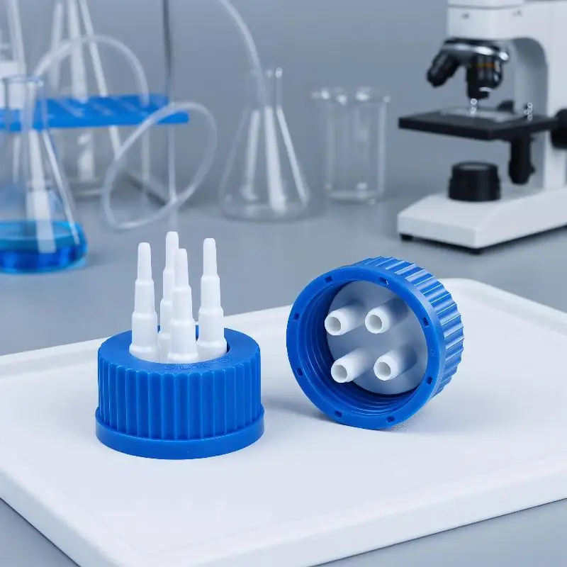 GL45 Blue Safety Lid Feeding Bottle Caps 1 2 3 4 Mouth Reactor Feeding Bottle Adapter Cap Mobile Phase Anaerobic Bottle Lids