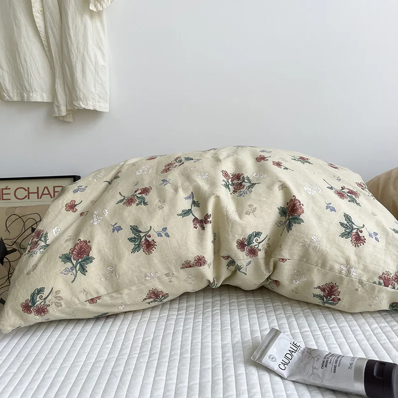 Joylove Ins Solid Color Cotton Washed Cotton Pillowcase A Set Of Household Cotton Pillowcase Flower Single Pillow No Filling