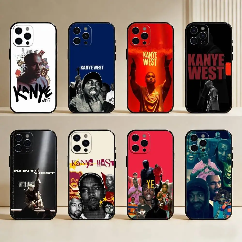 

K-Kanye W-West Phone Case For iPhone17,16,15,14,13,12 Plus,Max Soft Silicone Black Cover