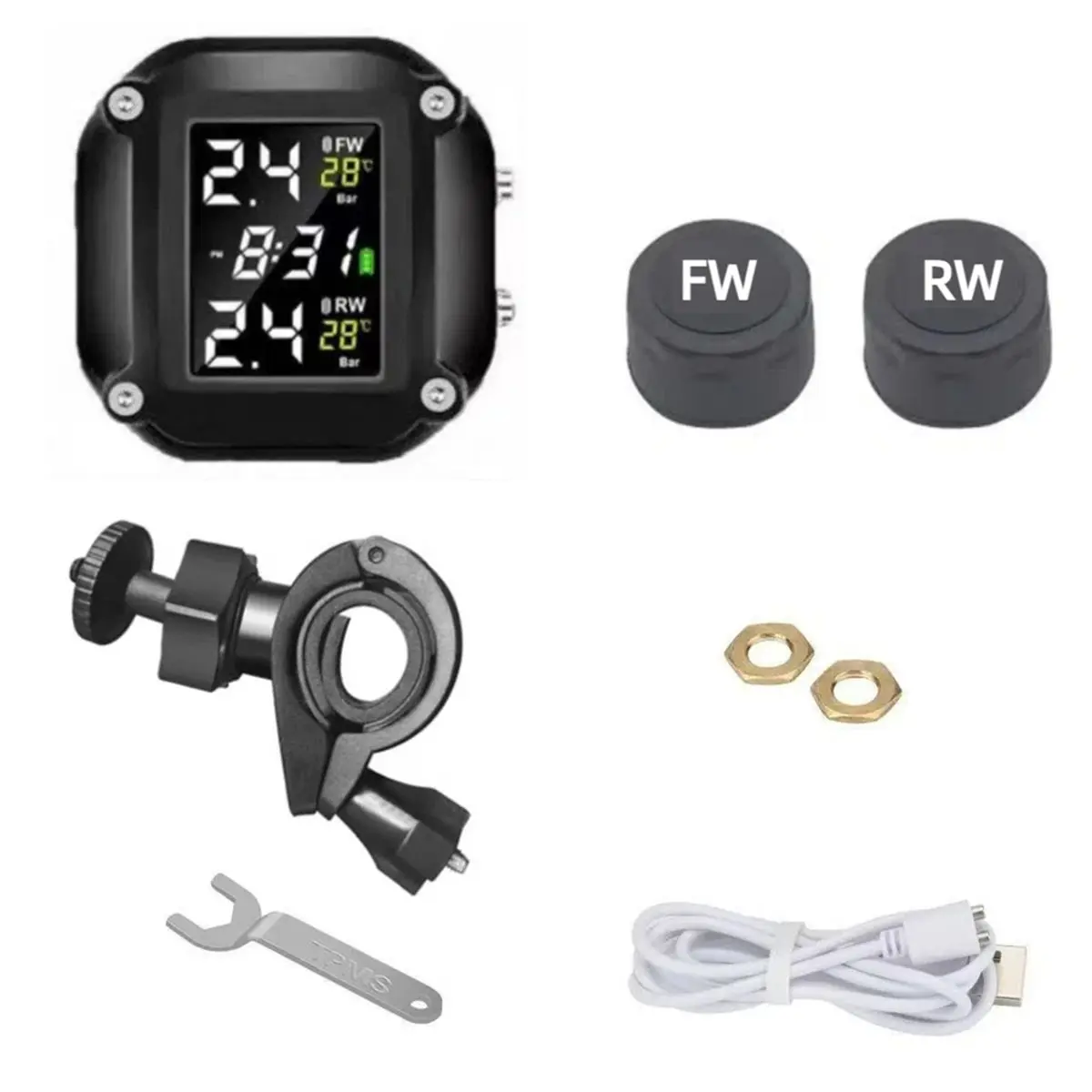 A23Z Motorcycle Tire Pressure Monitoring System with LCD Display and Real-Time Alerts