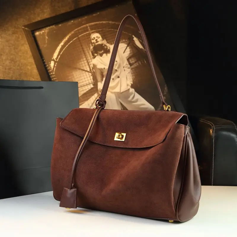 

2025 New Suede Leather Women Handbags Lock Tote Bag Shoulder Large-capacity Portable Bags Luxury Fashion