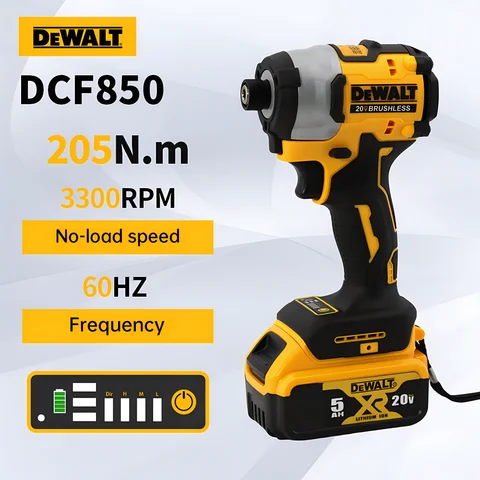 Dewalt DCF850 브러시리스 임팩트 드라이버 3250RPM 전기 드릴 205NM 브러시리스 모터 무선 충전식 스크루 드라이버 전동 공구