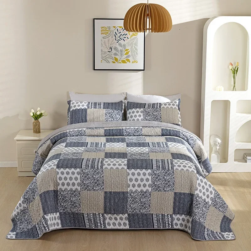 Home Bedding Cotton Quilt Set 3PC Plaid Bedspread on The Bed Quilted Duvet Blanket in Bedroom Coverlet Cubrecam Bed Cover Colcha