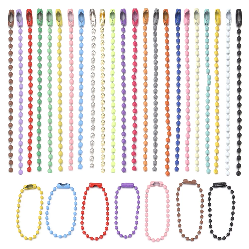 100 pçs/lote diy bola grânulo correntes tira colorido chaveiro bonecas etiqueta mão conector para fazer jóias pingente acessórios
