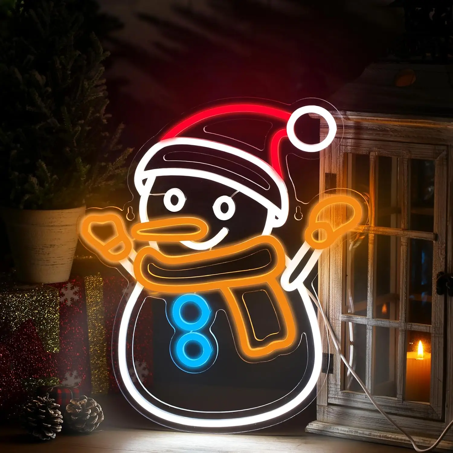 

Cute Snowman Neon Signs Christmas Anime Lights Room Decoration For Home Bedroom Bar Party Club Dimmable Cartoon Wall Deocr Signs