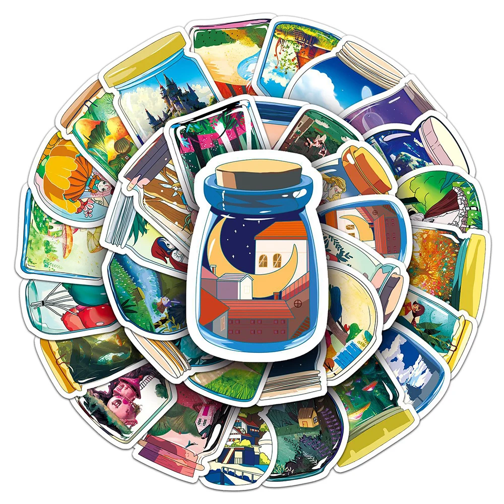 10/30/50pcs Cartoon Bottle World Stickers Cute Anime Landscape Decals Decorative Scrapbook Guitar Suitcase Graffiti Sticker Pack